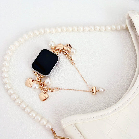 Vivacity Elegance Heart Pendant Pearl Bracelet Apple Watch Band