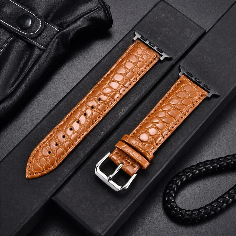 Crocus Elegance Genuine Crocodile-Patterned Leather Apple Watch Band