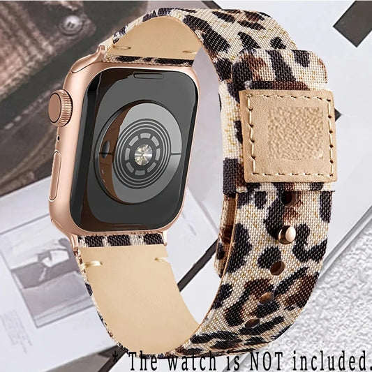 Safari Elegante Leopard Print Leather Apple Watch Band