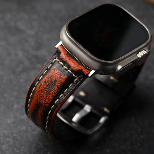 Aged Elegance Oxidized Cowhide Apple Watch Band