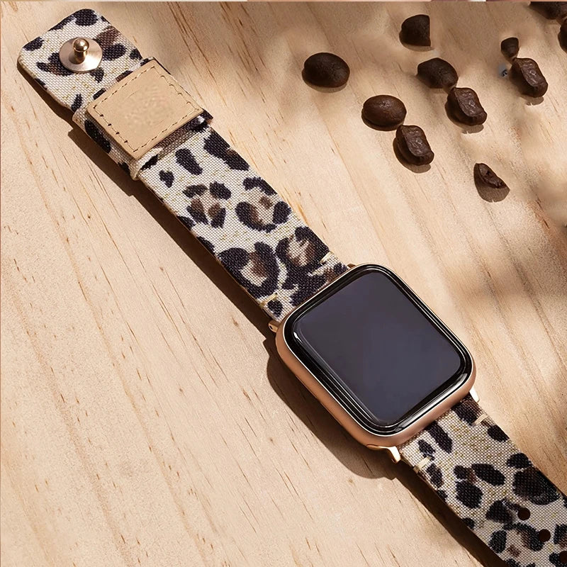 Safari Elegante Leopard Print Leather Apple Watch Band