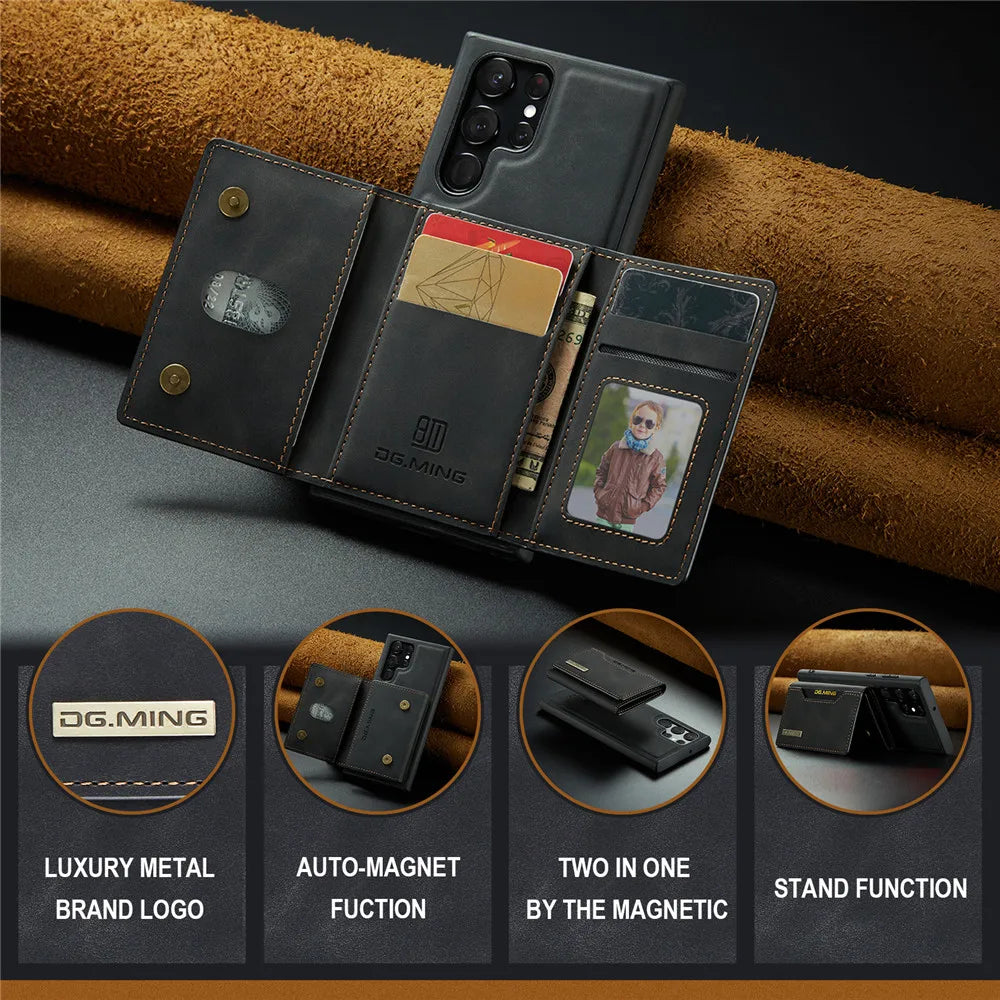 MingCraft 2-in-1 Magnetic Leather Wallet Case for Samsung S24