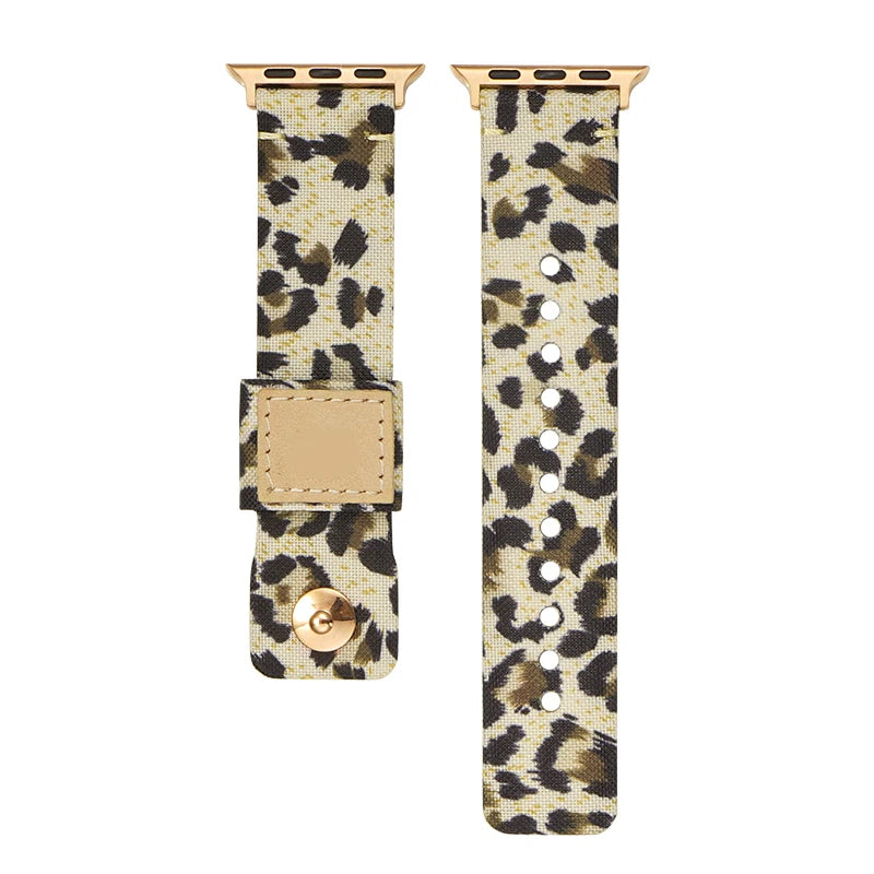 Safari Elegante Leopard Print Leather Apple Watch Band